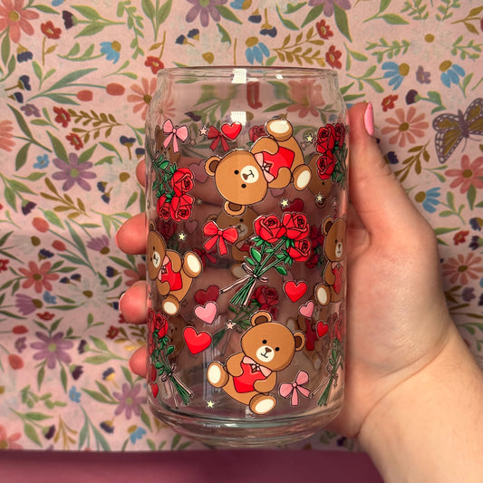 Teddy Bears and Roses Glass Cup