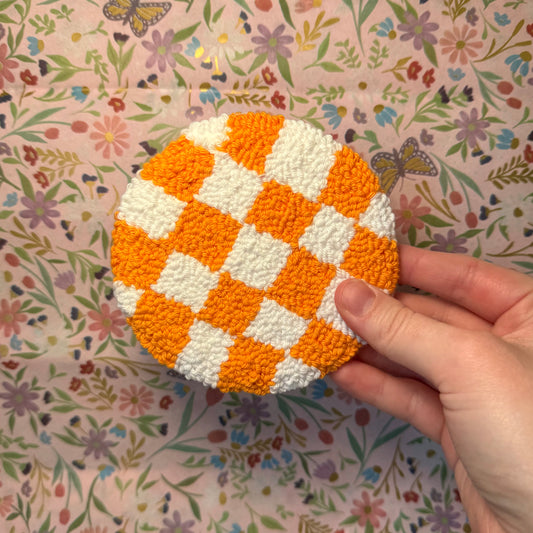 Orange Checkered Mug Rug Coaster