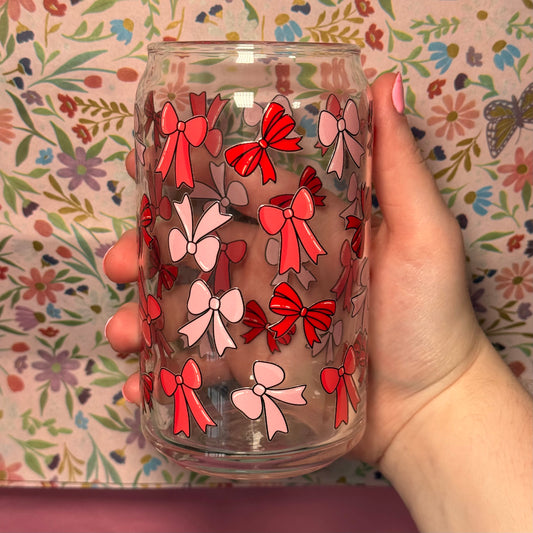 Pink and Red Bows Glass Cup