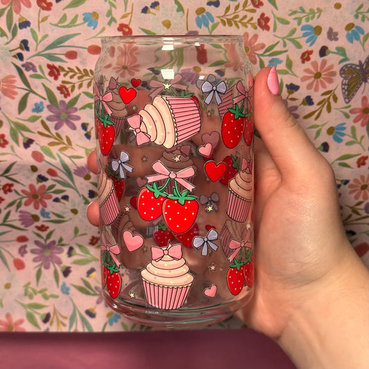 Strawberries and Cake Glass Cup